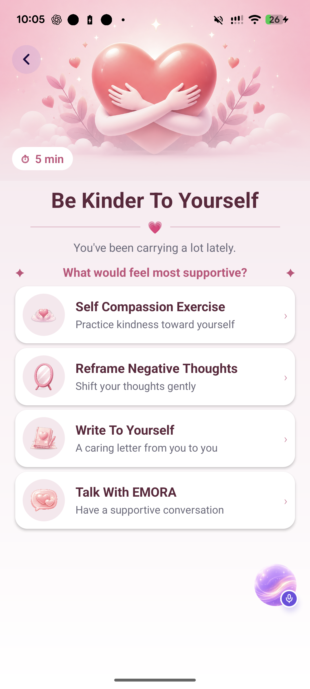 EMORA self-kindness screen