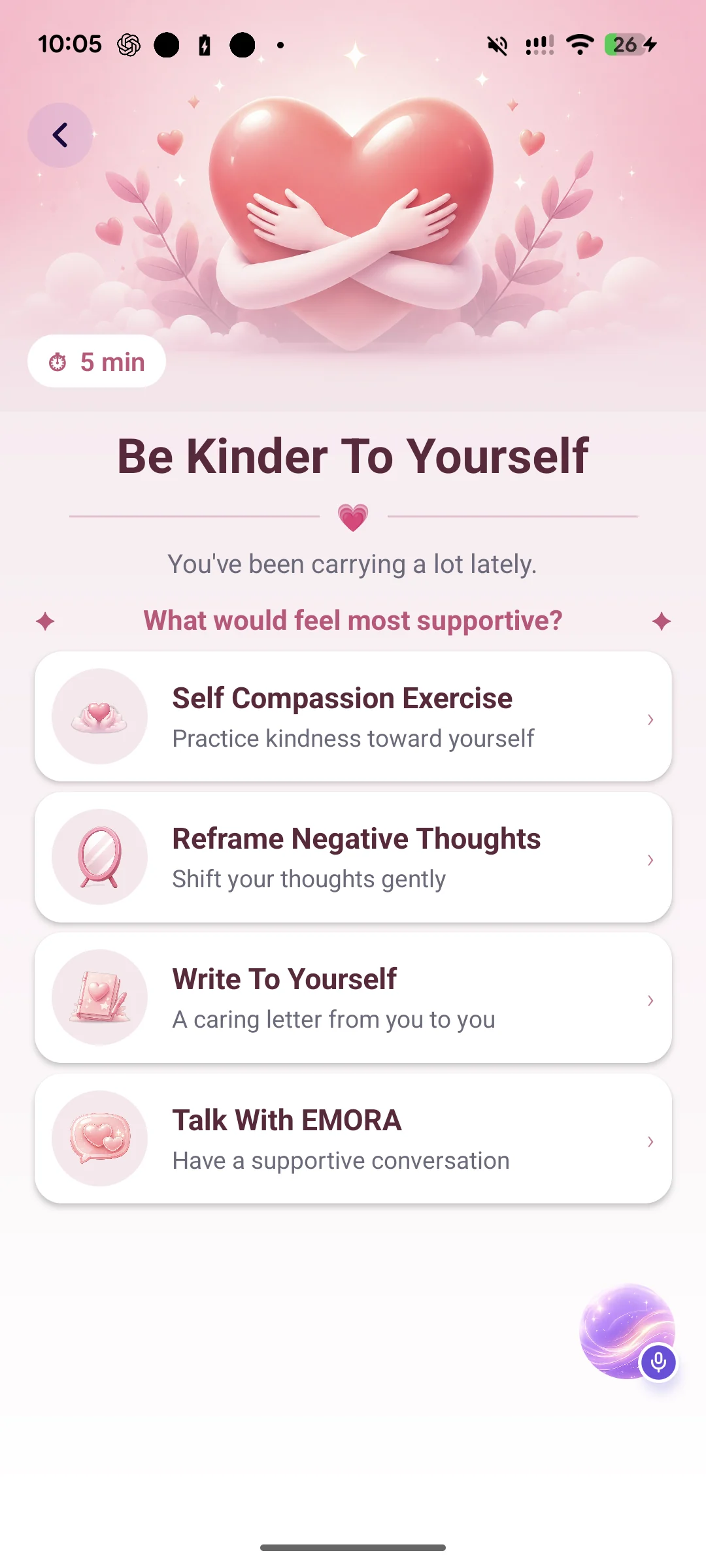 EMORA self-kindness screen