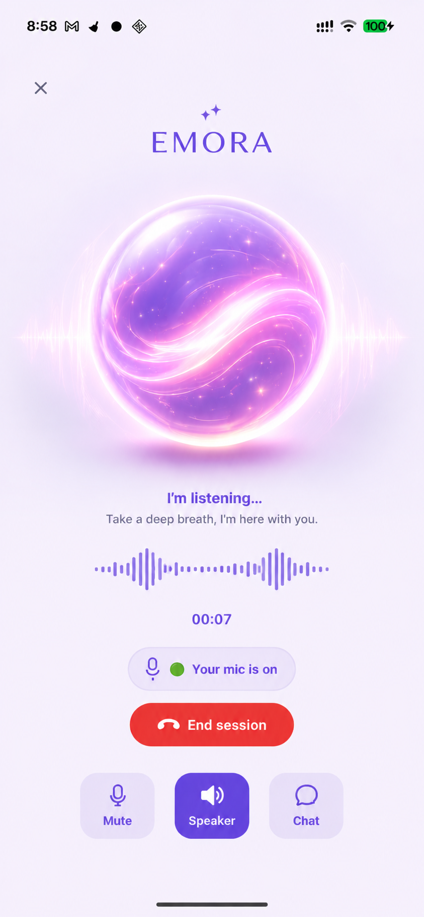 EMORA voice call screen