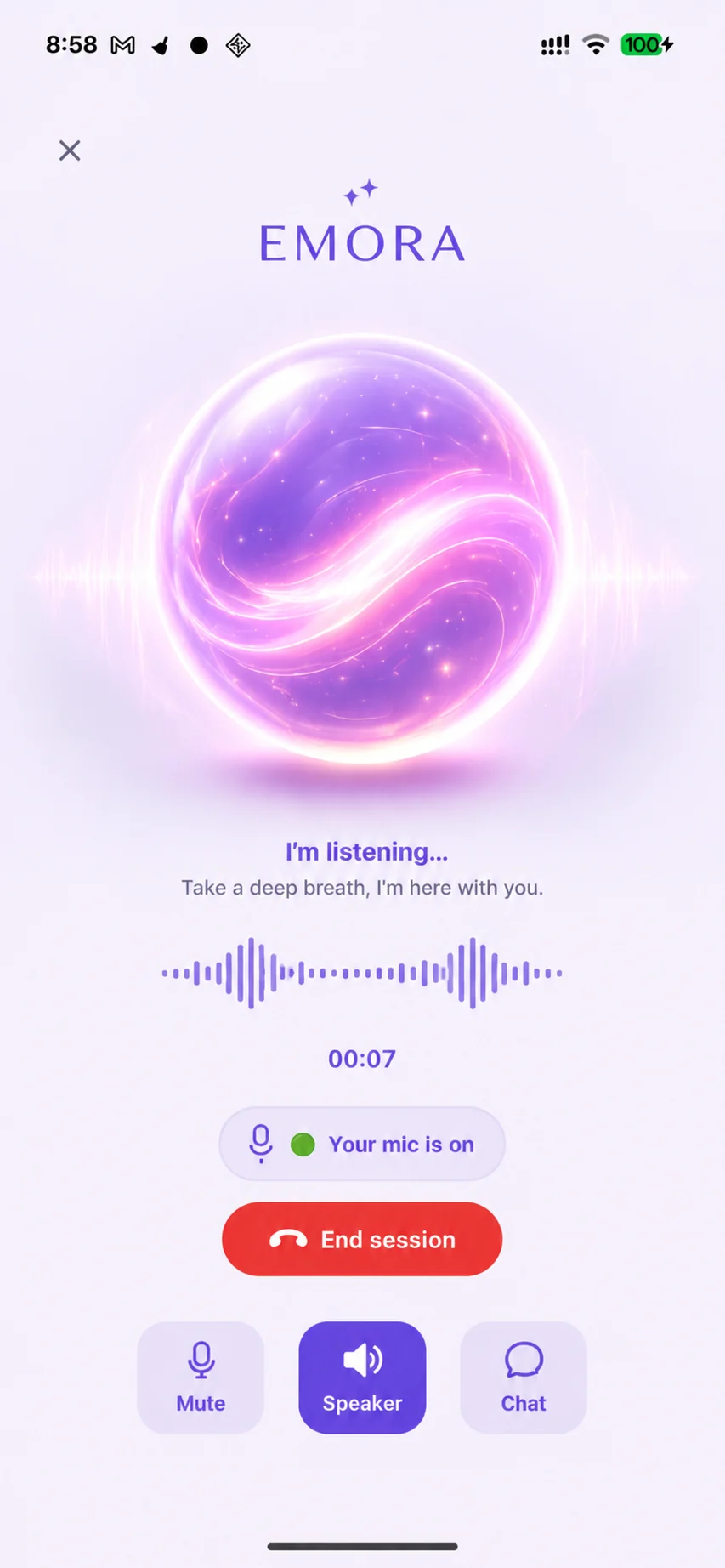 EMORA voice call screen