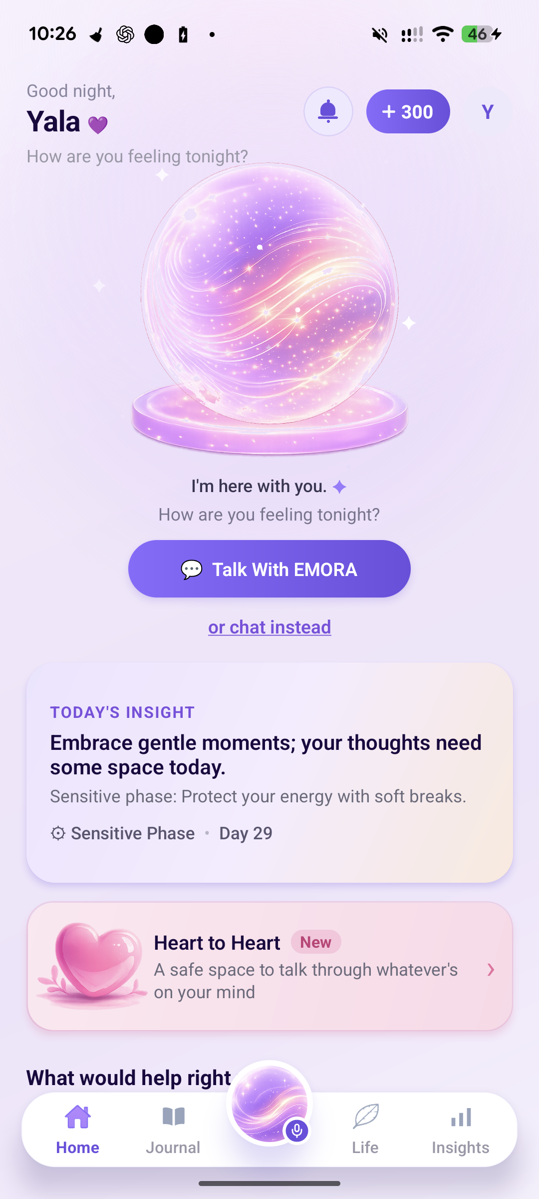 EMORA app — today's forecast