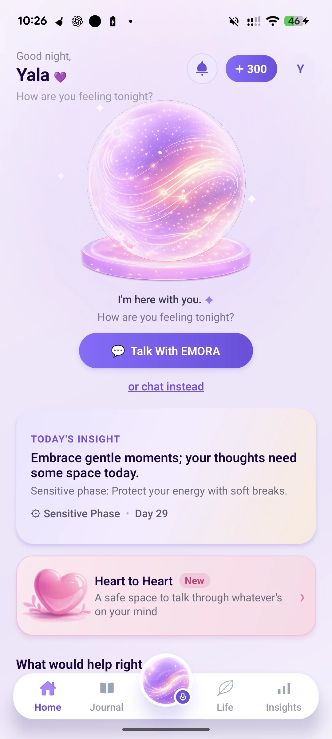 EMORA app — today's forecast
