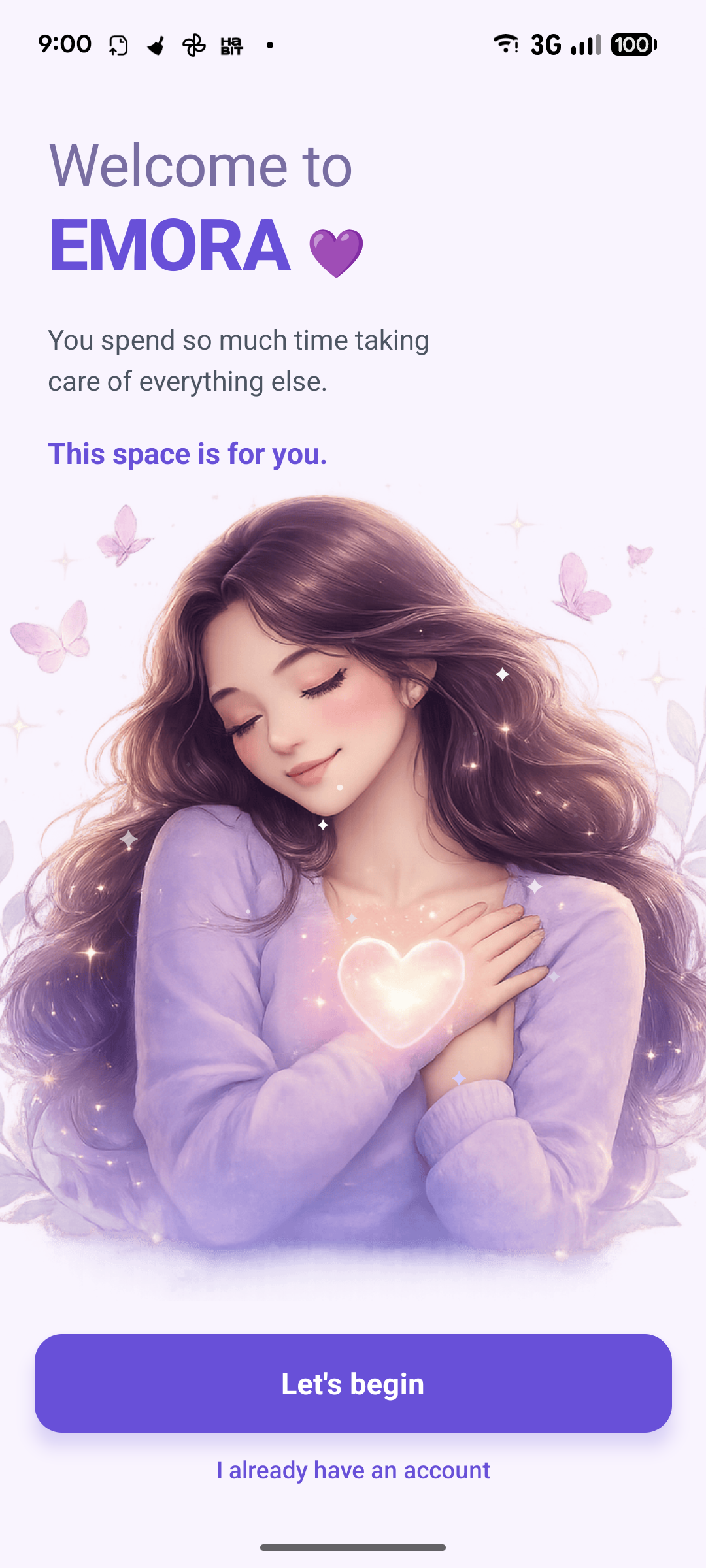 EMORA welcome screen