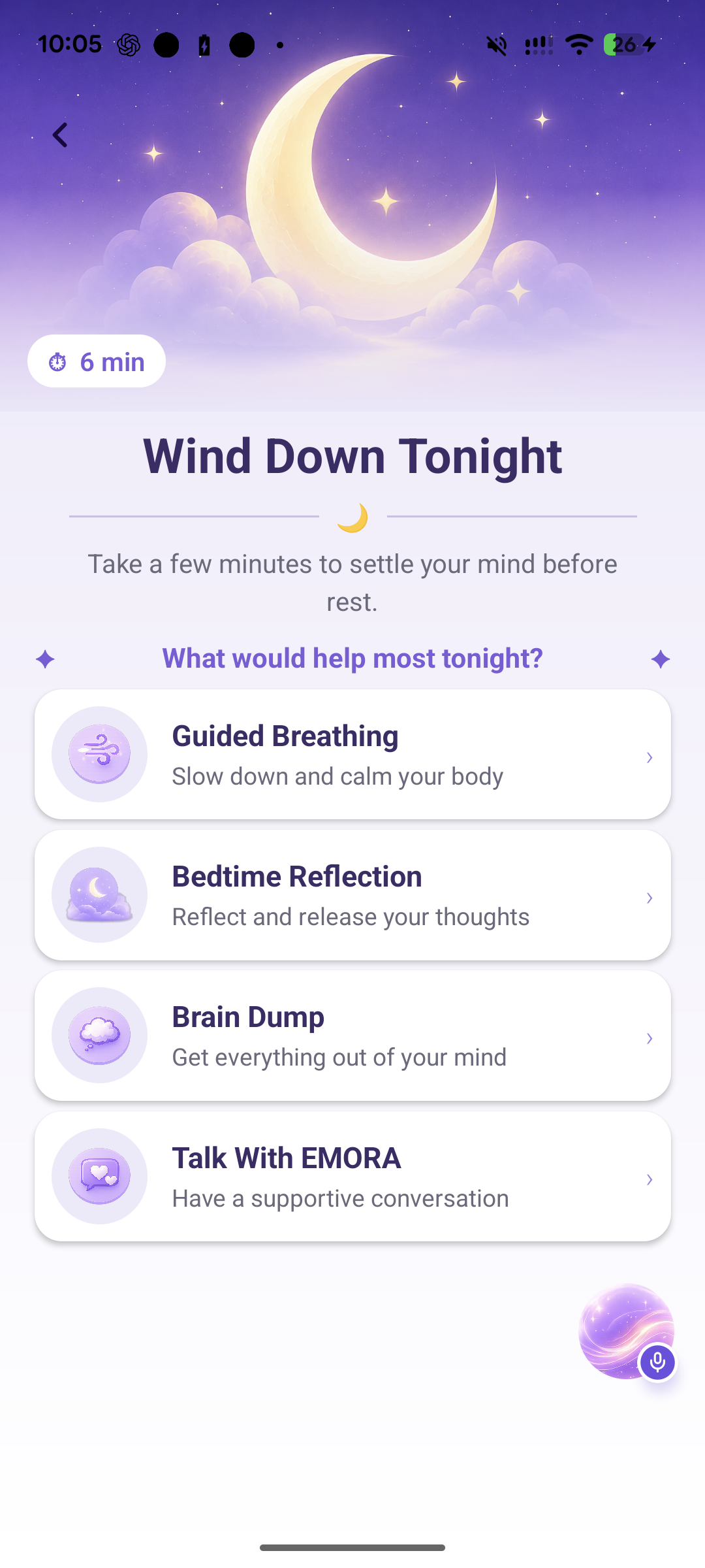 EMORA wind-down screen