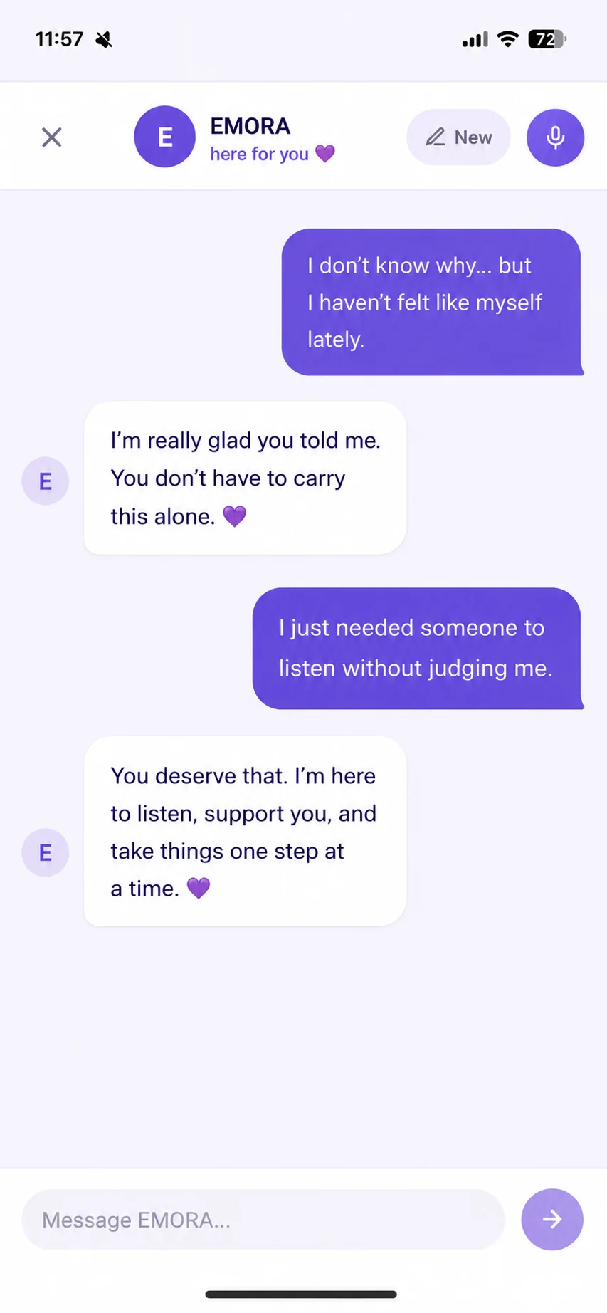 EMORA chat screen