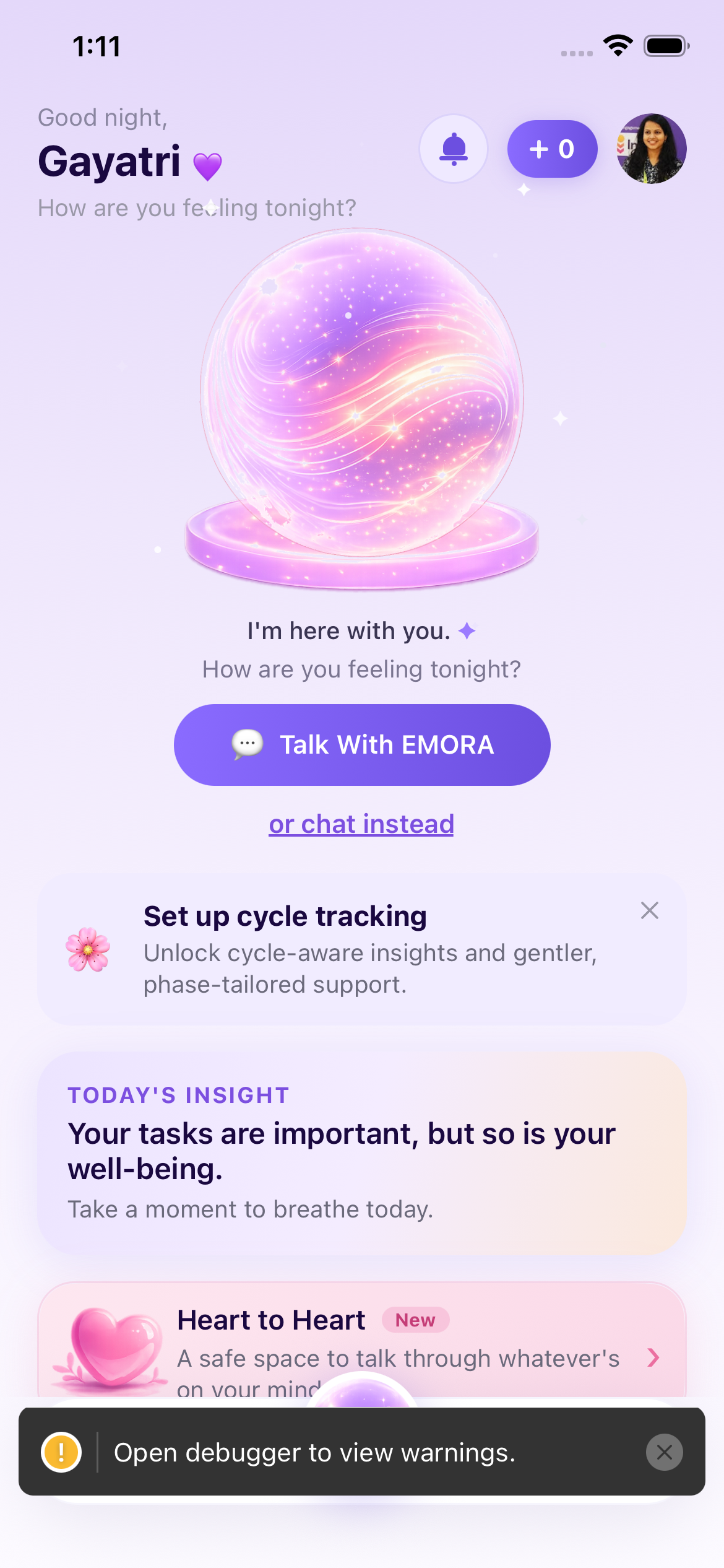 EMORA home screen